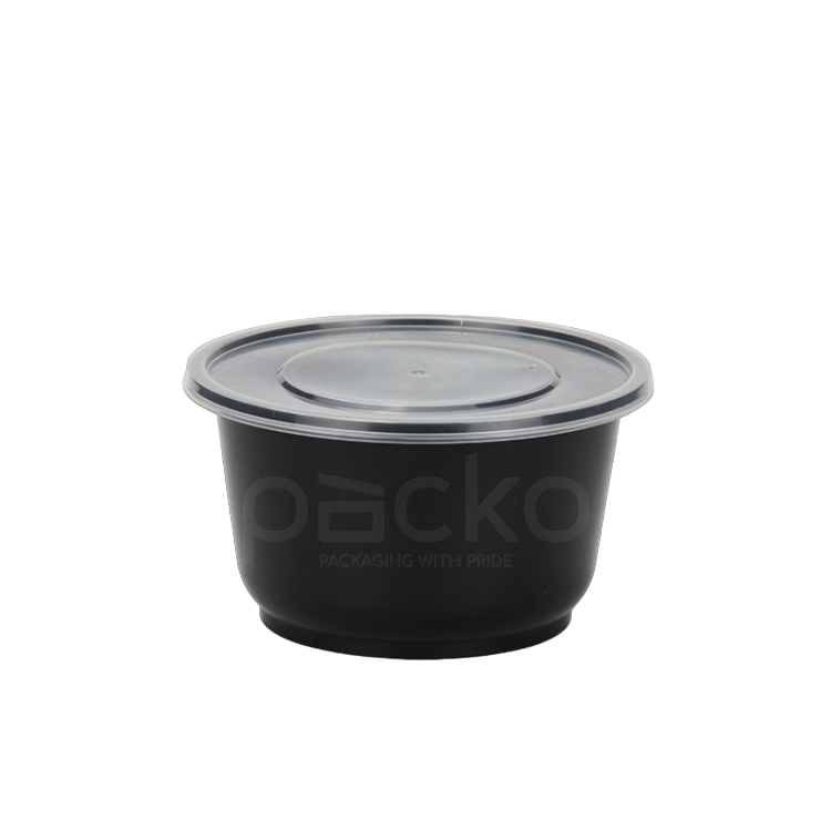 ถ้วยพลาสติกพรีเมี่ยมทรงกลม สีดำ พร้อมฝา ขนาด 500 ml