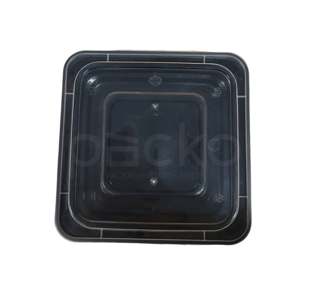 กล่องอาหารพลาสติกพรีเมี่ยมทรงสี่เหลี่ยมจตุรัส สีดำ พร้อมฝา ขนาด 500 ml