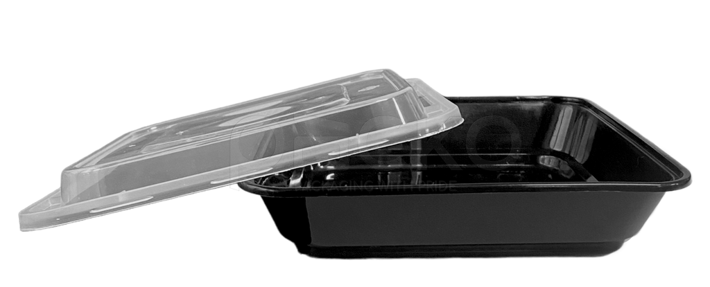 กล่องอาหารพลาสติกพรีเมี่ยมทรงสี่เหลี่ยมจตุรัส สีดำ พร้อมฝา ขนาด 500 ml