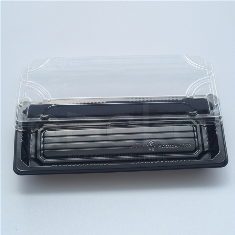 ถาดซูชิพรีเมียมฝาใส ขนาด 6-7 คำ สีดำ