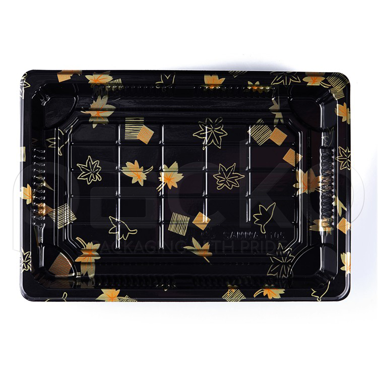 ถาดซูชิพรีเมียมฝาใส ขนาด 6-7 คำ ลายเมเปิ้ล