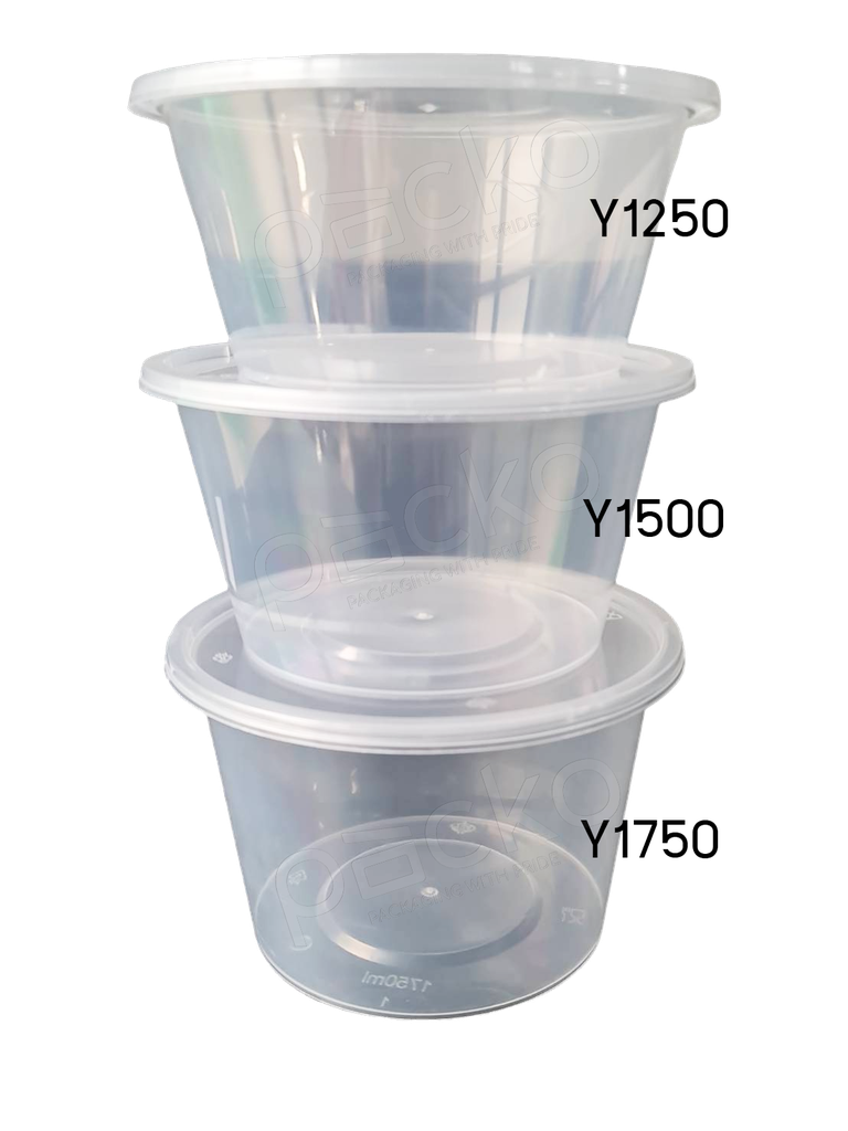 กล่องอาหารทรงกลม Premium พร้อมฝา ขนาด 1250 ml. (ใส)