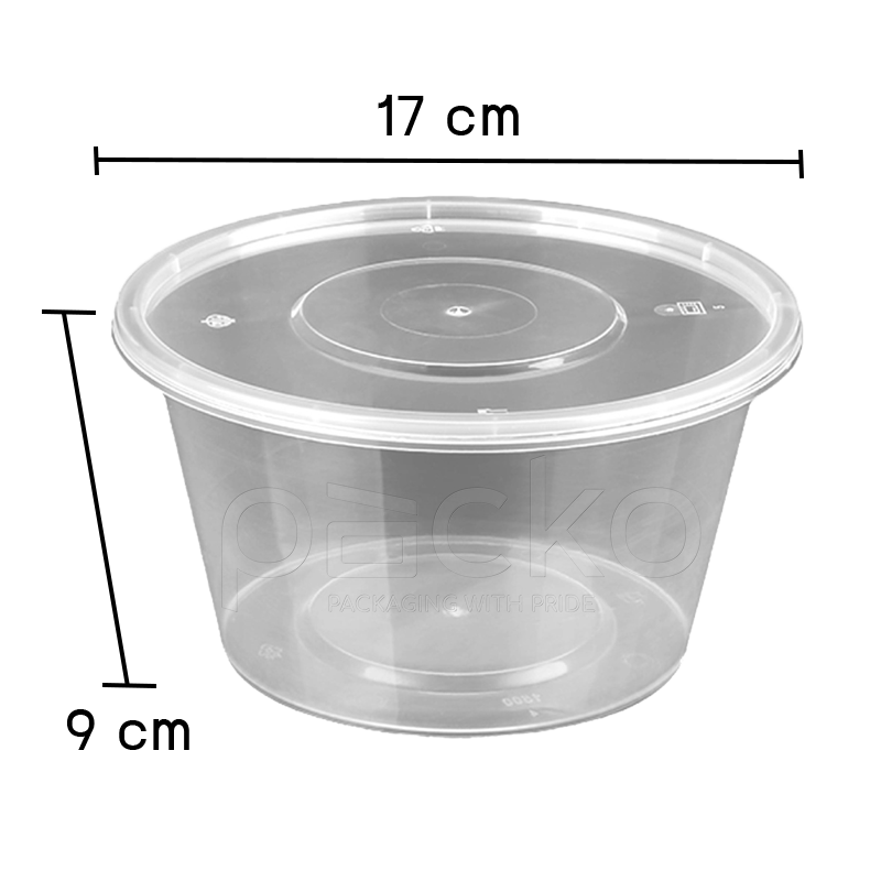 กล่องอาหารทรงกลม Premium พร้อมฝา ขนาด 1500 ml. สีใส