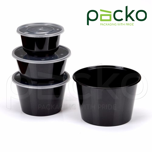 กล่องอาหารทรงกลม Premium พร้อมฝา ขนาด 750 ml. สีดำ