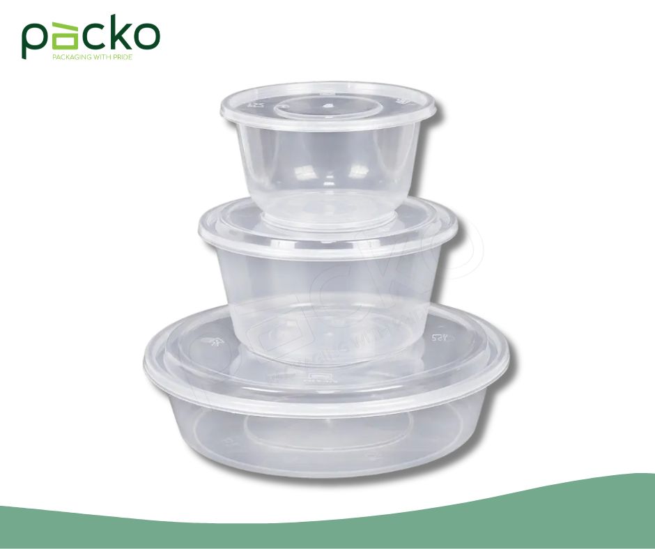 กล่องอาหารทรงกลม Premium พร้อมฝา ขนาด 1250 ml. (ใส)
