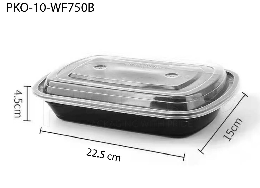 กล่องอาหารพรีเมี่ยม ทรงมน สีดำ พร้อมฝา ขนาด 750 ml.