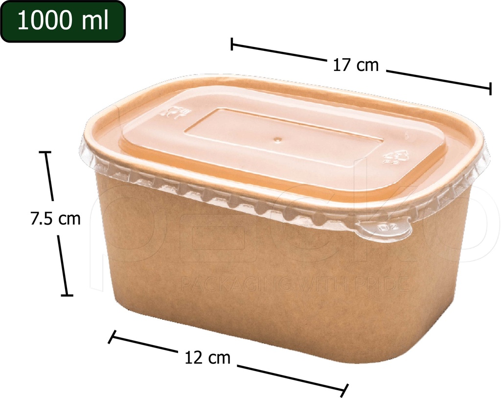 กล่องกระดาษคราฟท์ทรงรี Premium ขนาด 1000 ml. พร้อมฝา PP