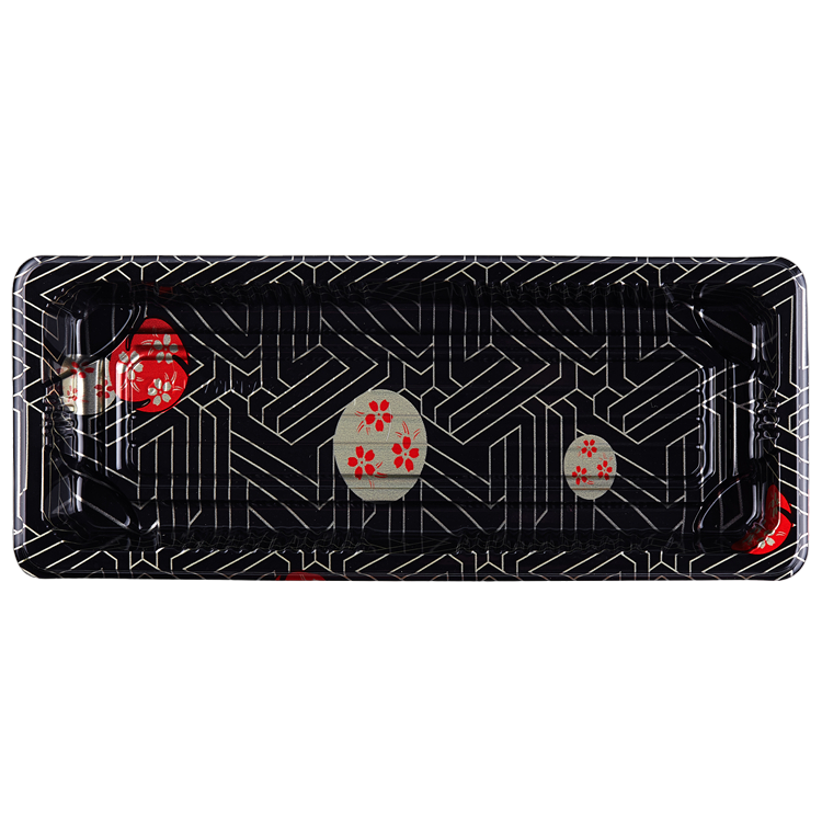 ถาดซูชิพรีเมียมฝาใส ขนาด 6-7 คำ ลายซากุระ