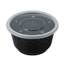 [Y500B] ชามพลาสติก PP 500 ml + ฝาปิด (ดำ)