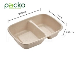 [01-CR900-2] กล่องอาหารชานอ้อยผสมเยื่อไผ่ 2 ช่อง 900 ml.