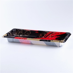 [FB-1102] ถาดซูชิพรีเมียมฝาใส ขนาด 6-7 คำ ลายแดงทอง