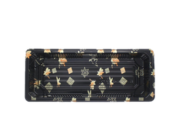 [A-1102] ถาดซูชิพรีเมียมฝาใส ขนาด 6-7 คำ ลายเมเปิ้ลสีทอง